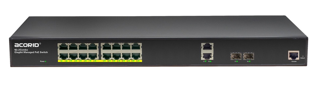 LS6100G-16P2C-L2M,16Port Gigabit Ethernet L2+ PoE+ Switch, 16 x PoE+ Ports@250W, with 2 x 1Gb RJ45+2 x 1Gb SFP, Fanless